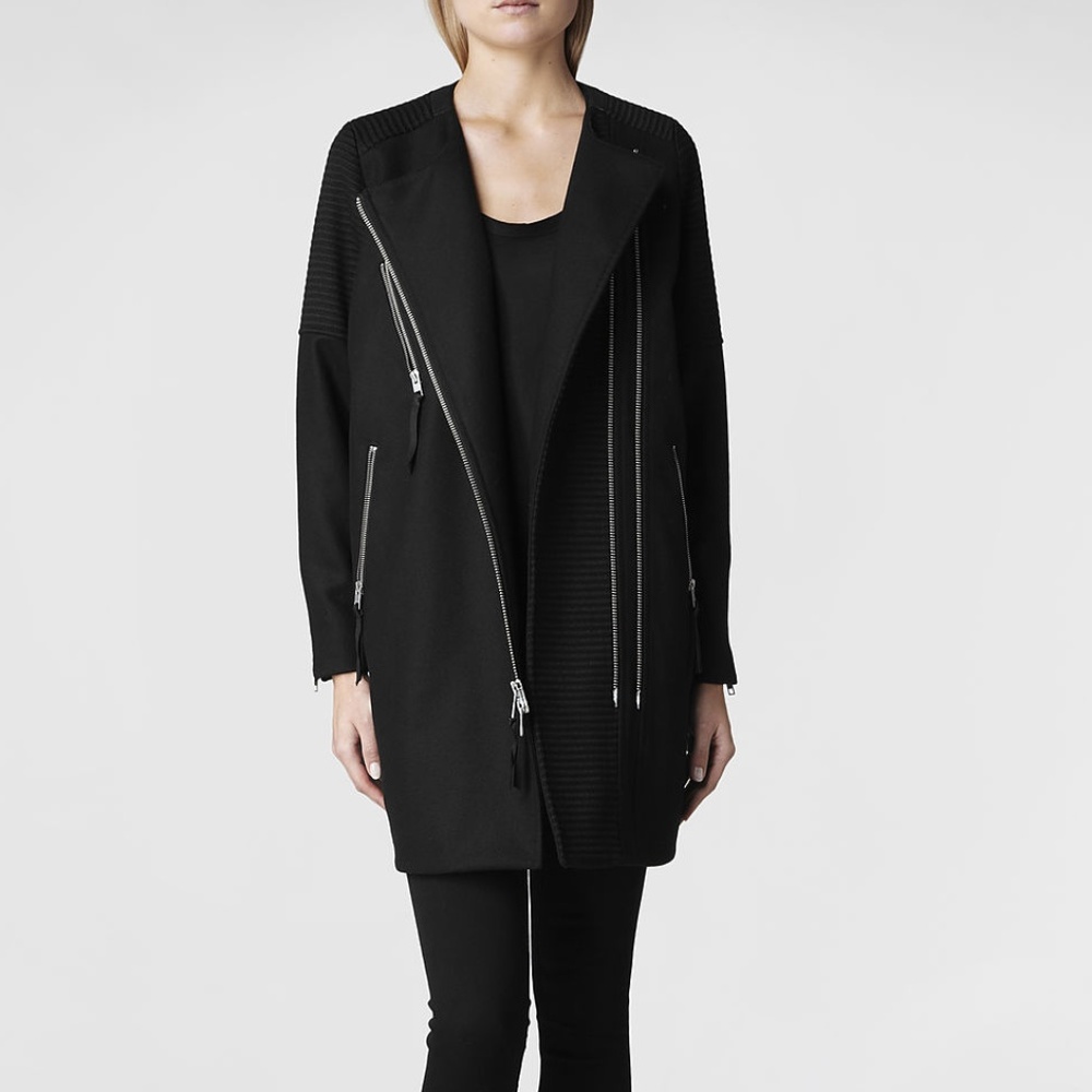 All Saints Sharr Coat Wool Black Jacket Full Zip 6